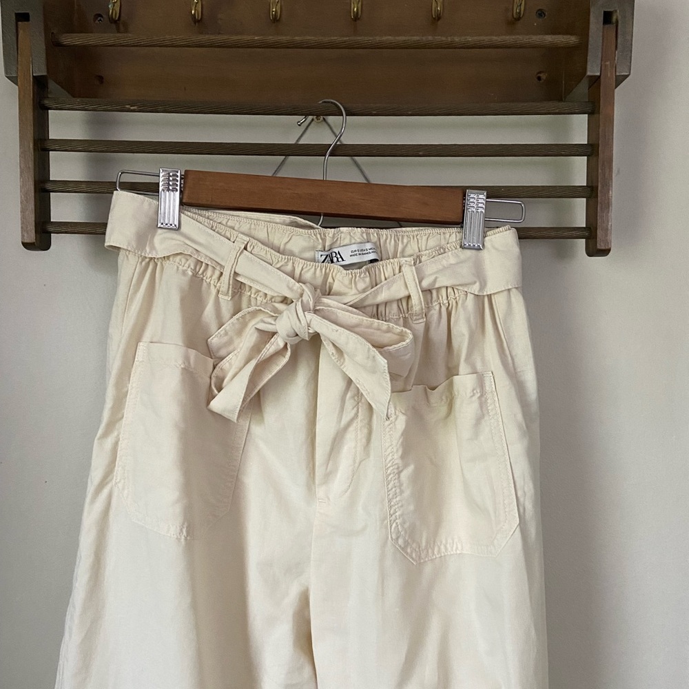 ZARA womens size S tie cream pants